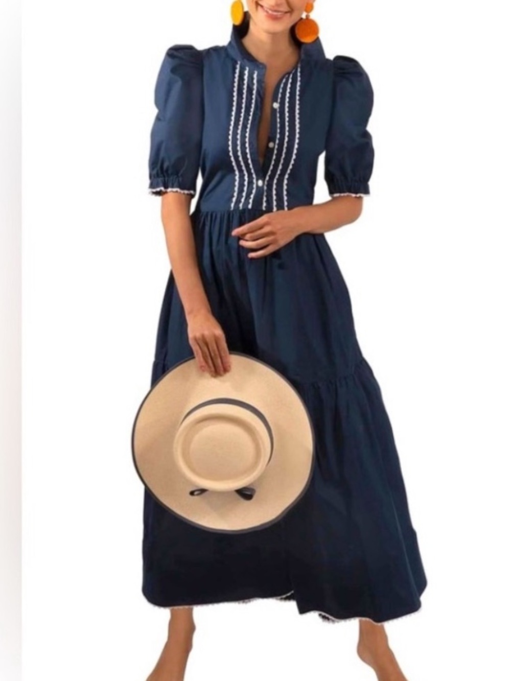 Gretchen Scott Designs Navy Tiered Maxi Dress with Ric Rac White Trim - Picture 5 of 5